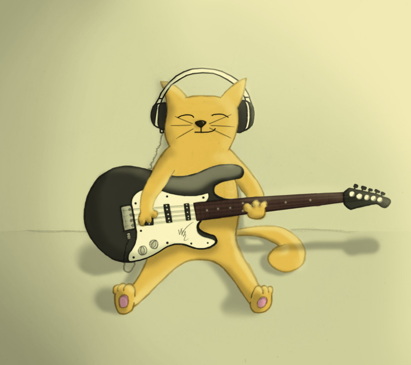 Обои Drawing Of Funny Cat Playing Guitar 1440x1280