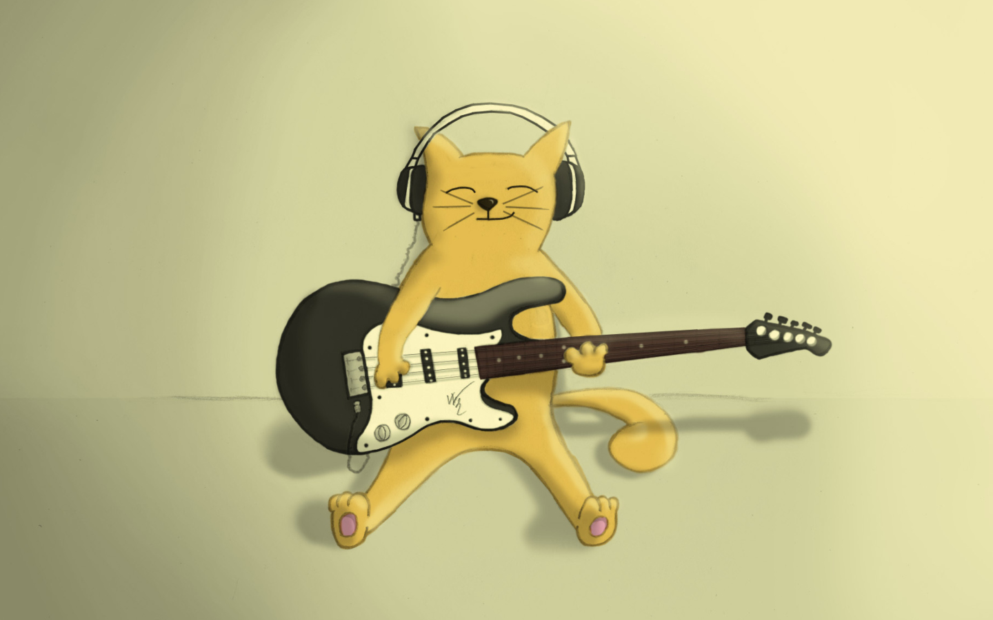Screenshot №1 pro téma Drawing Of Funny Cat Playing Guitar 1440x900