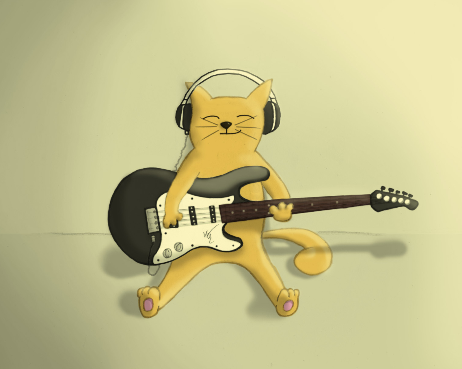 Drawing Of Funny Cat Playing Guitar wallpaper 1600x1280