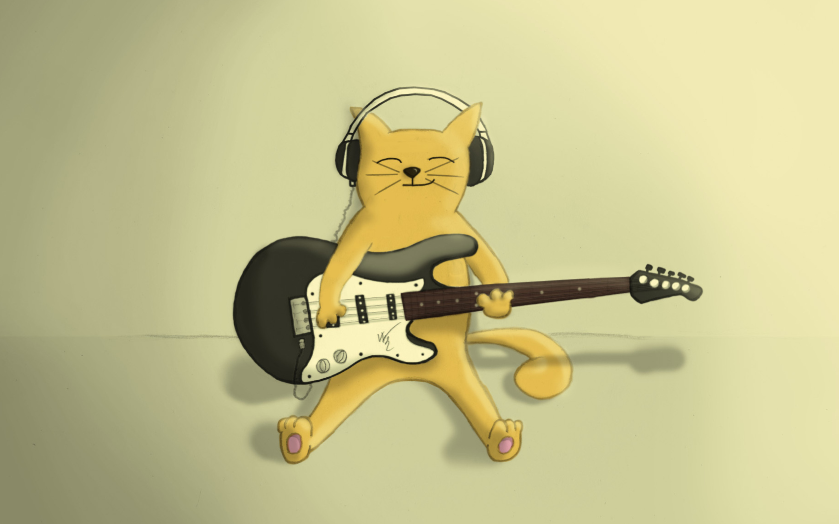 Screenshot №1 pro téma Drawing Of Funny Cat Playing Guitar 1680x1050