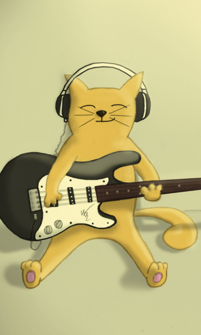 Обои Drawing Of Funny Cat Playing Guitar 768x1280