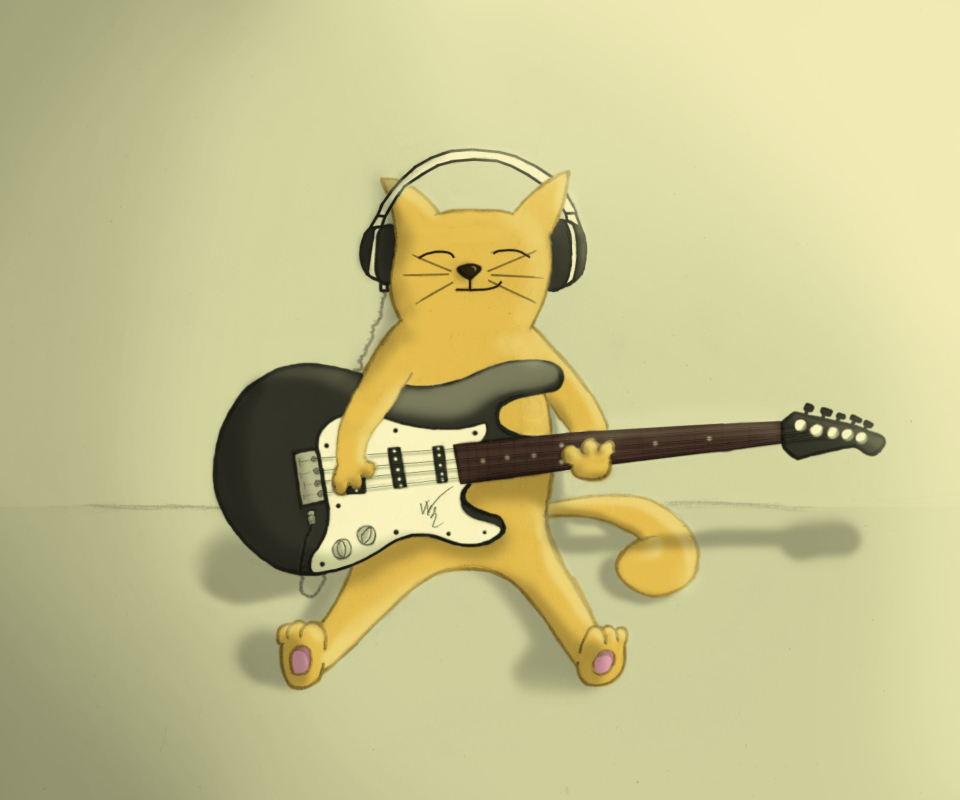 Screenshot №1 pro téma Drawing Of Funny Cat Playing Guitar 960x800