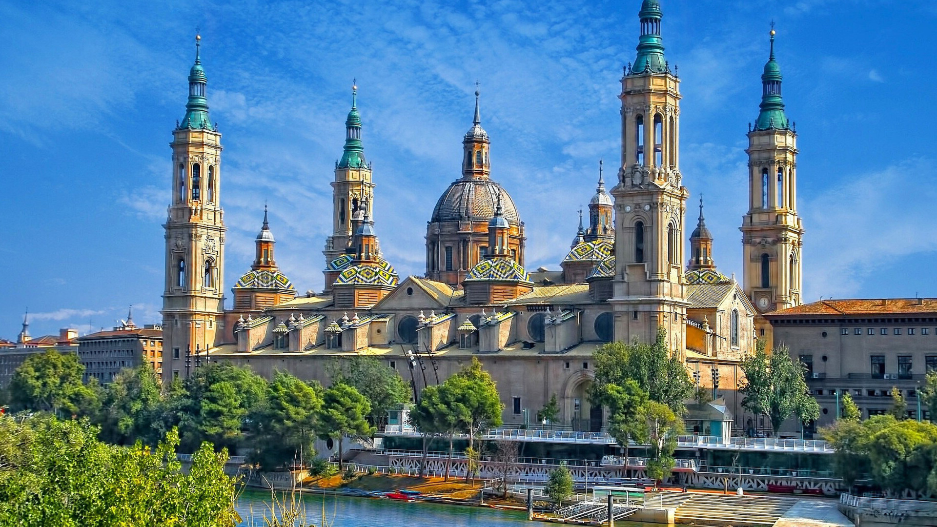 Обои Basilica of Our Lady of the Pillar, Zaragoza, Spain 1920x1080