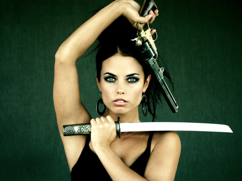 Обои Warrior girl with swords 1024x768