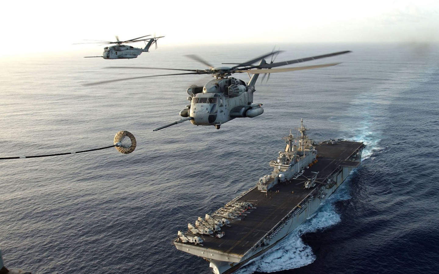Aircraft Carrier And Helicopter wallpaper 1440x900