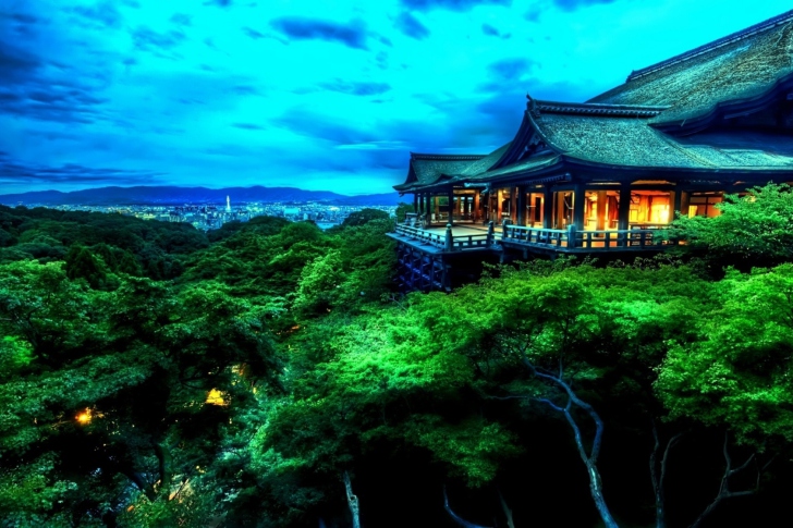 Sfondi Temple Over Green Trees