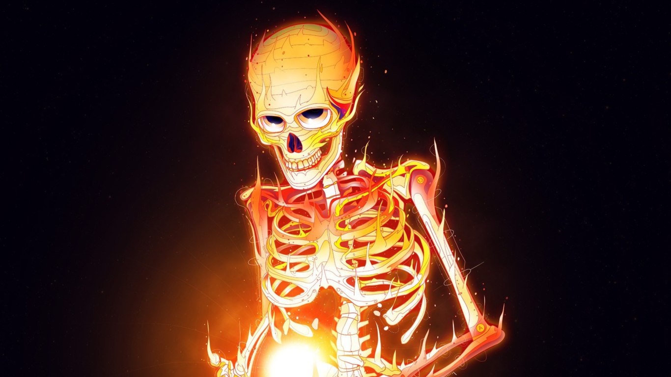 Das Skeleton On Fire Wallpaper 1366x768