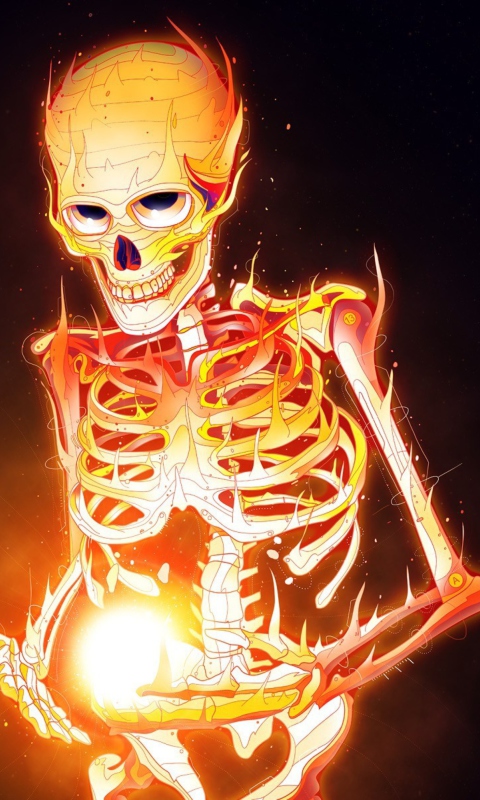 Обои Skeleton On Fire 480x800