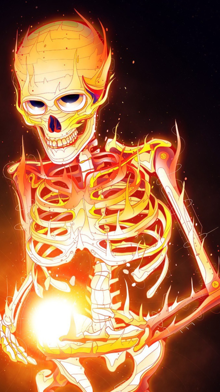 Обои Skeleton On Fire 750x1334