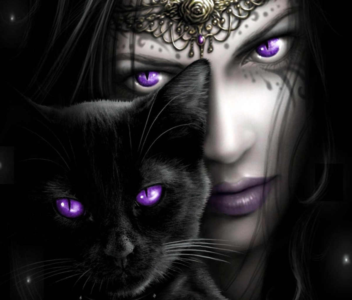 Обои Witch With Black Cat 1200x1024