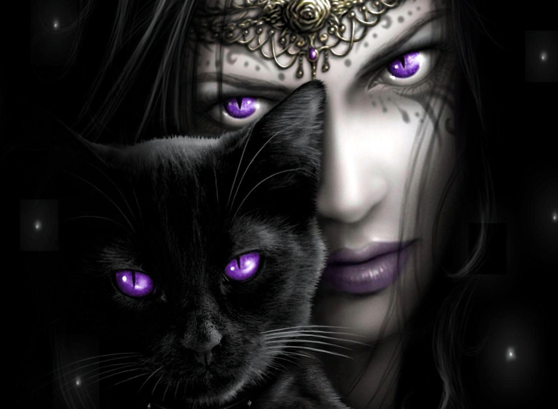 Witch With Black Cat wallpaper 1920x1408