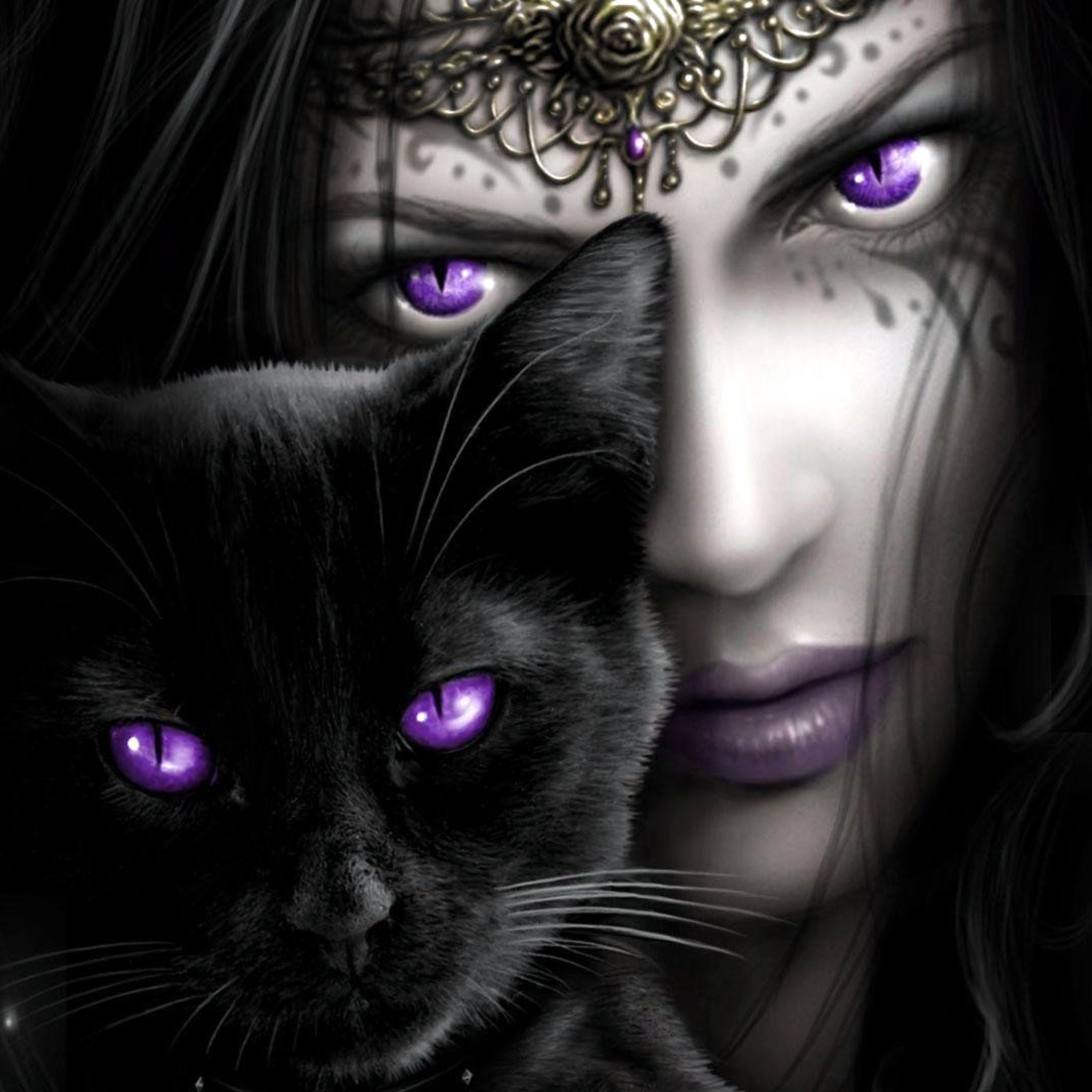 Обои Witch With Black Cat 2048x2048