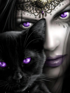 Обои Witch With Black Cat 240x320