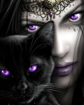 Witch With Black Cat - Obrázkek zdarma pro 132x176