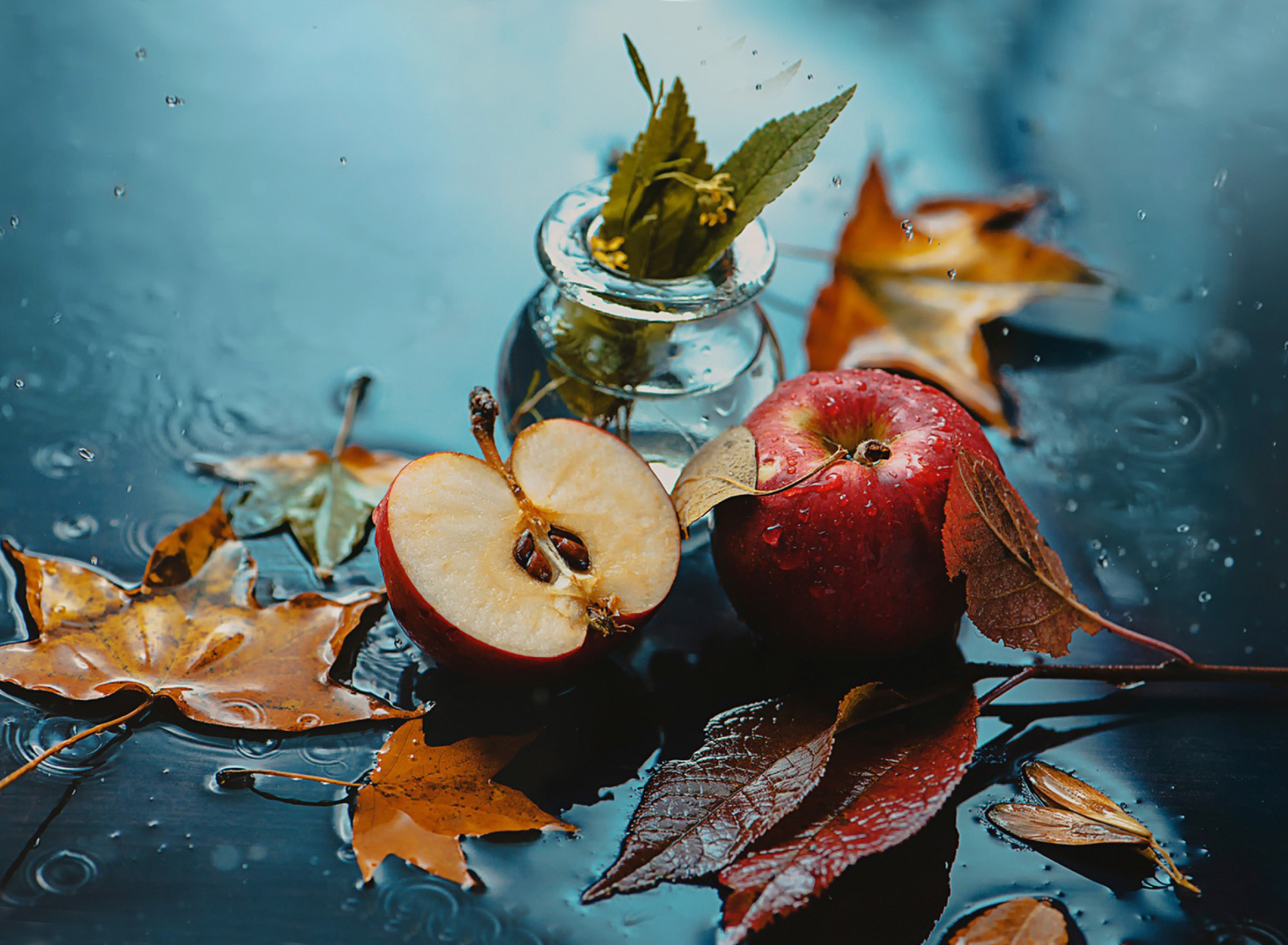 Sfondi Autumn Red Apple and Leaves 1920x1408