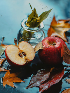Autumn Red Apple and Leaves screenshot #1 240x320
