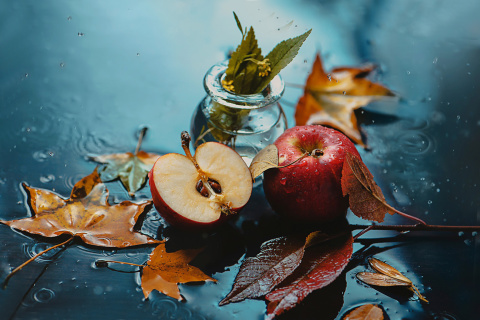 Autumn Red Apple and Leaves screenshot #1 480x320