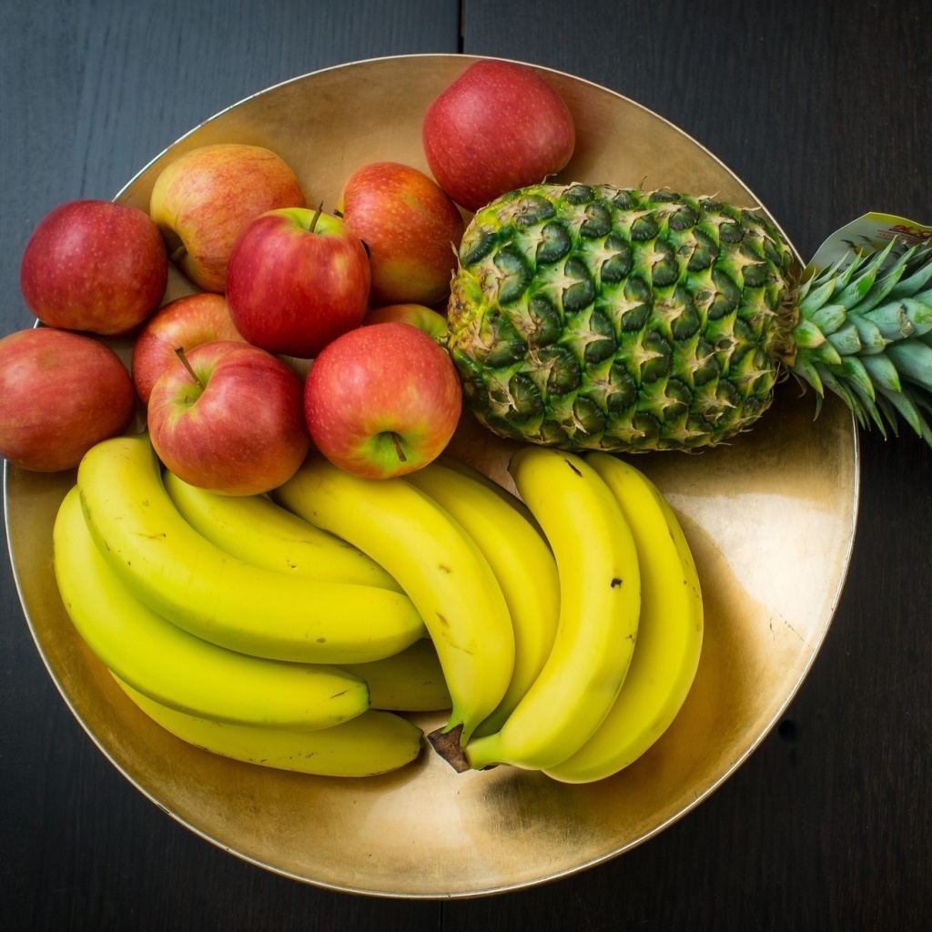 Sfondi Fruits, pineapple, banana, apples 1024x1024