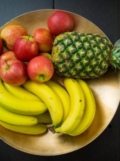 Fondo de pantalla Fruits, pineapple, banana, apples 240x320