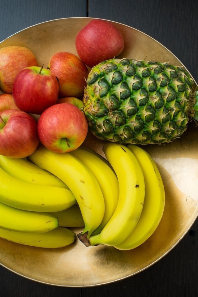 Обои Fruits, pineapple, banana, apples 640x960
