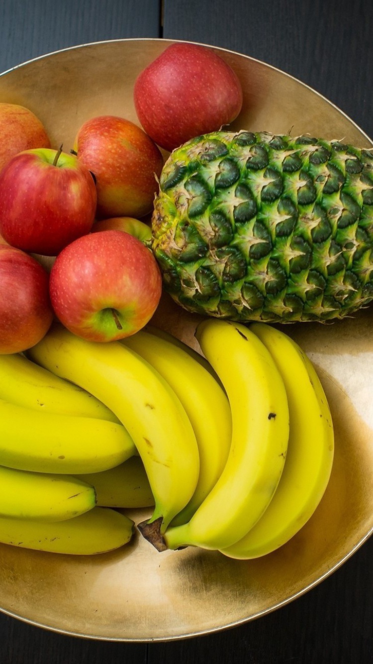 Обои Fruits, pineapple, banana, apples 750x1334