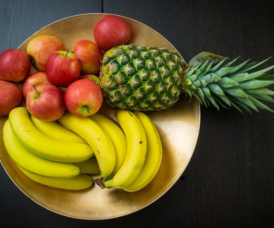 Обои Fruits, pineapple, banana, apples 960x800