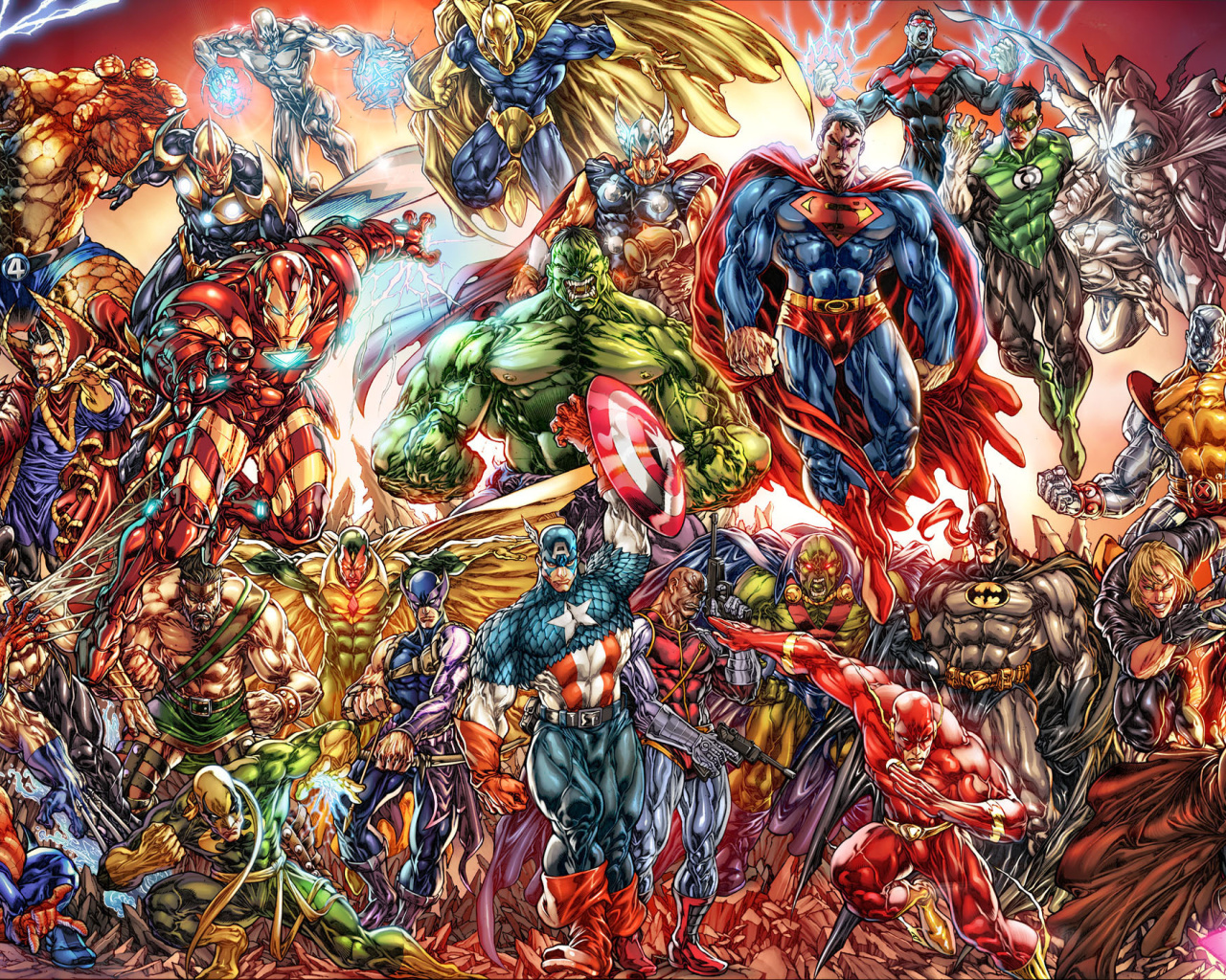 Обои DC Universe and Marvel Comics 1280x1024