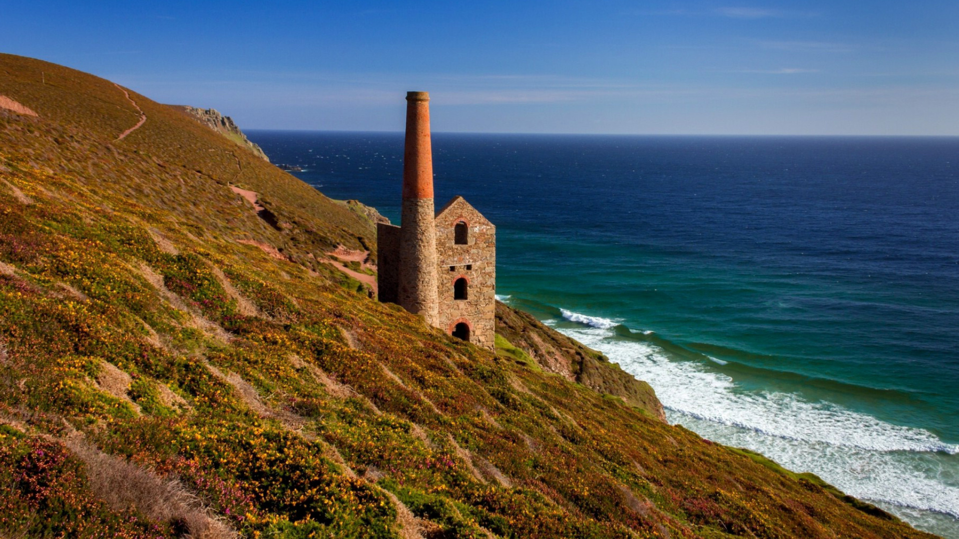 Fondo de pantalla Lighthouse in Cornwall 1920x1080