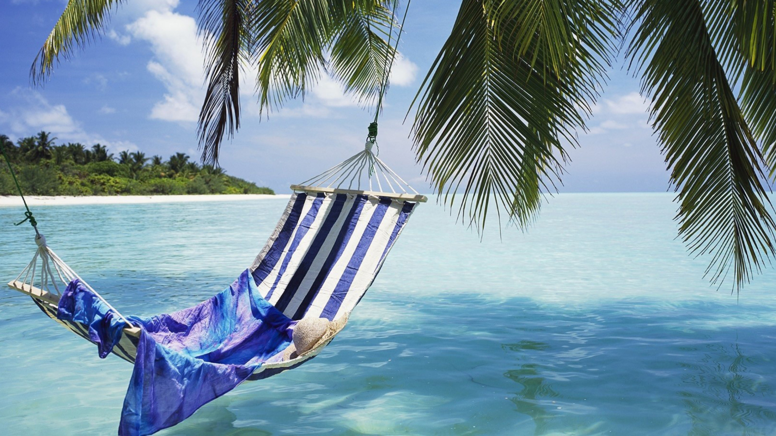 Screenshot №1 pro téma Hammock Under Palm Tree Leaves In Maldives 1600x900