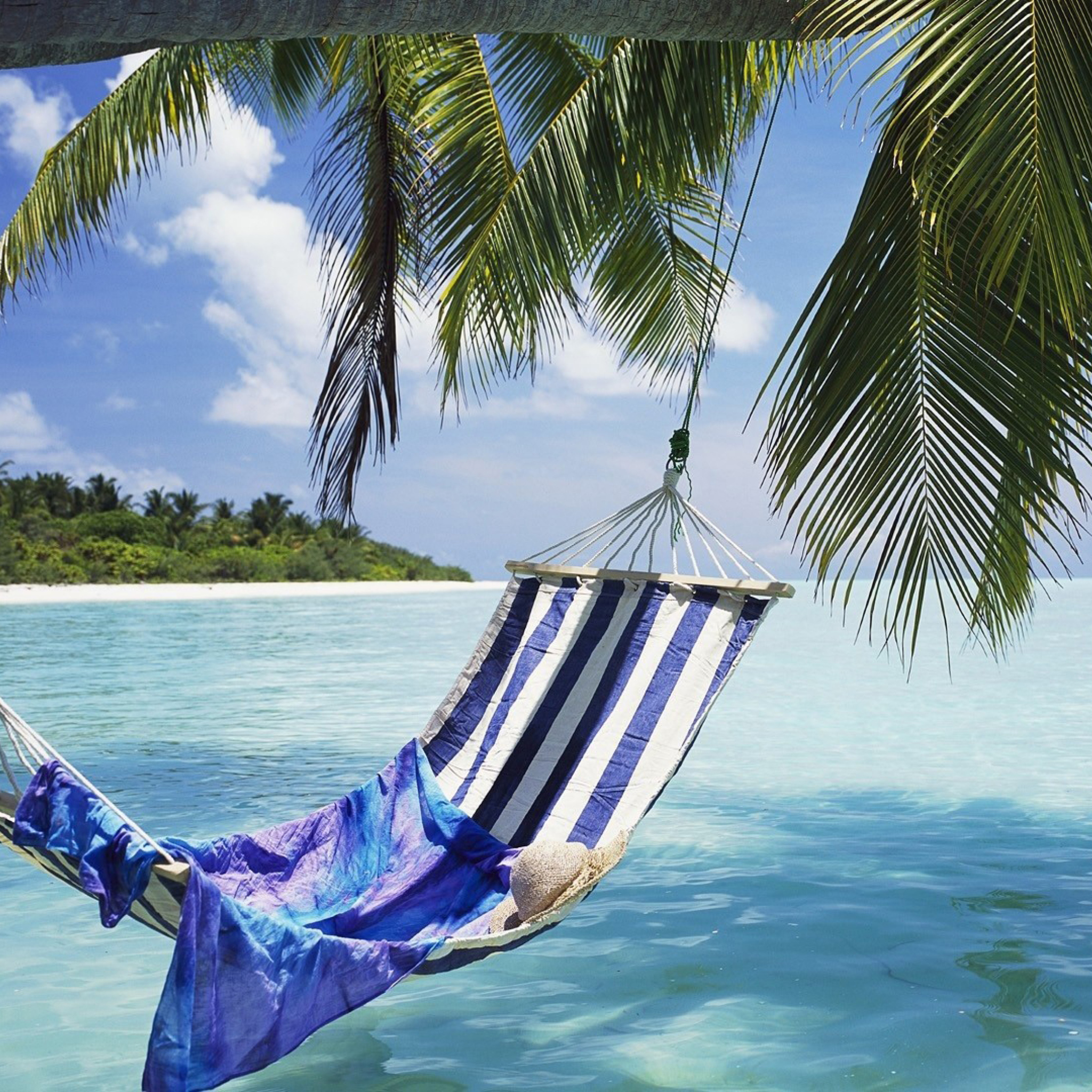 Screenshot №1 pro téma Hammock Under Palm Tree Leaves In Maldives 2048x2048