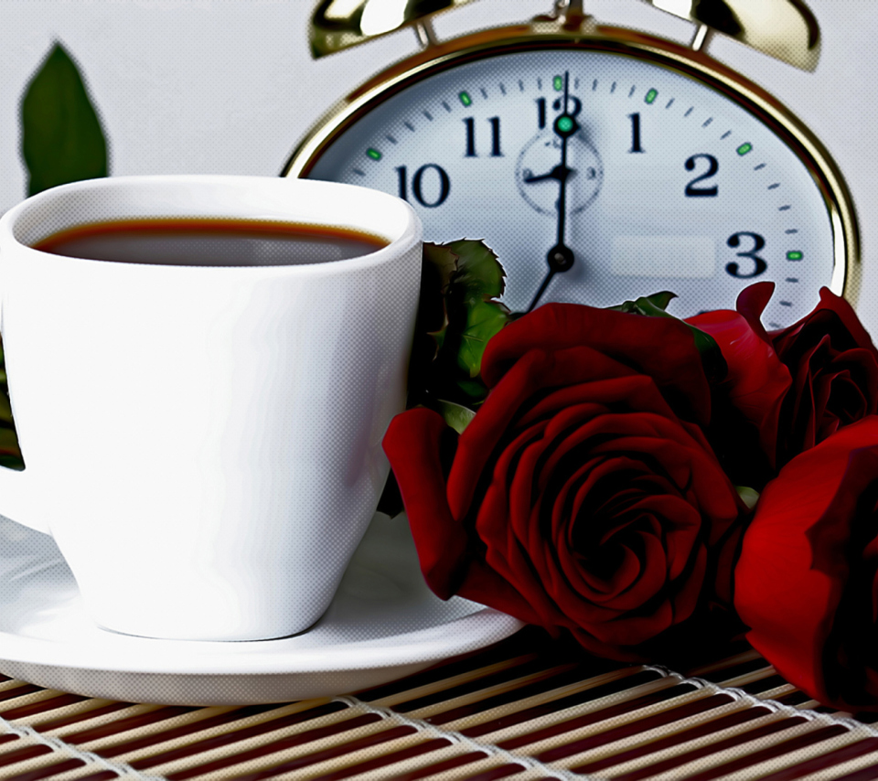 Das Tea And Alarm Clock Wallpaper 960x854