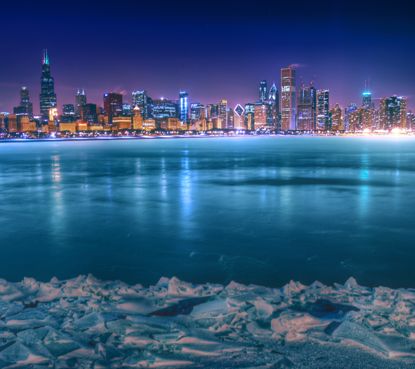 Das Chicago City At Night Wallpaper 1440x1280