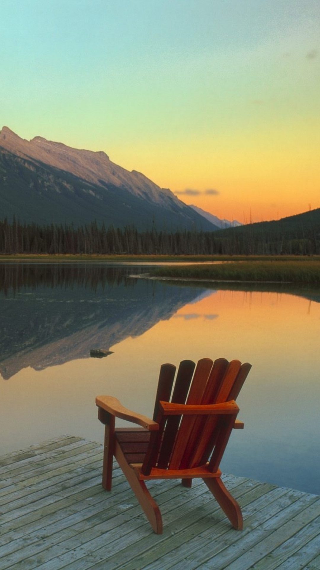 Das Wooden Chair With Pieceful Lake View Wallpaper 1080x1920