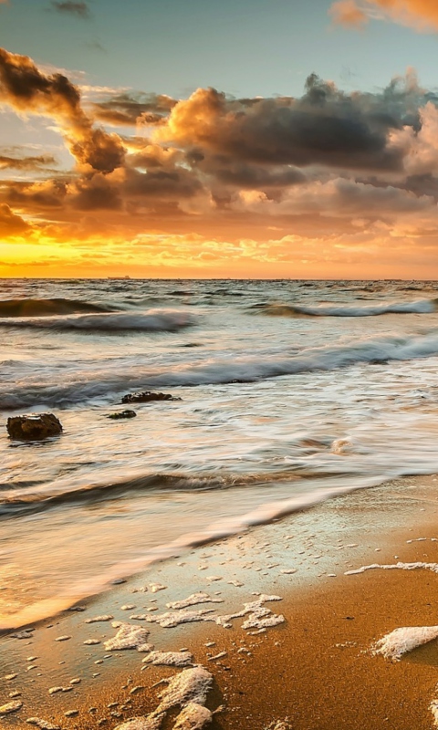 Das Yellow Blue Colors Of Sea Sunset Wallpaper 480x800