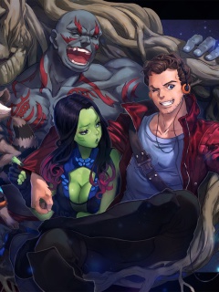 Das Strange Tales with Gamora and Drax the Destroyer Wallpaper 240x320