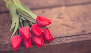 Red Tulip Bouquet On Wooden Bench - Obrázkek zdarma pro Samsung Galaxy Ace 3