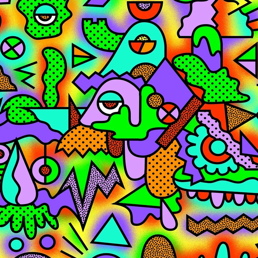 Das Crazy Neon Heads Wallpaper 1024x1024