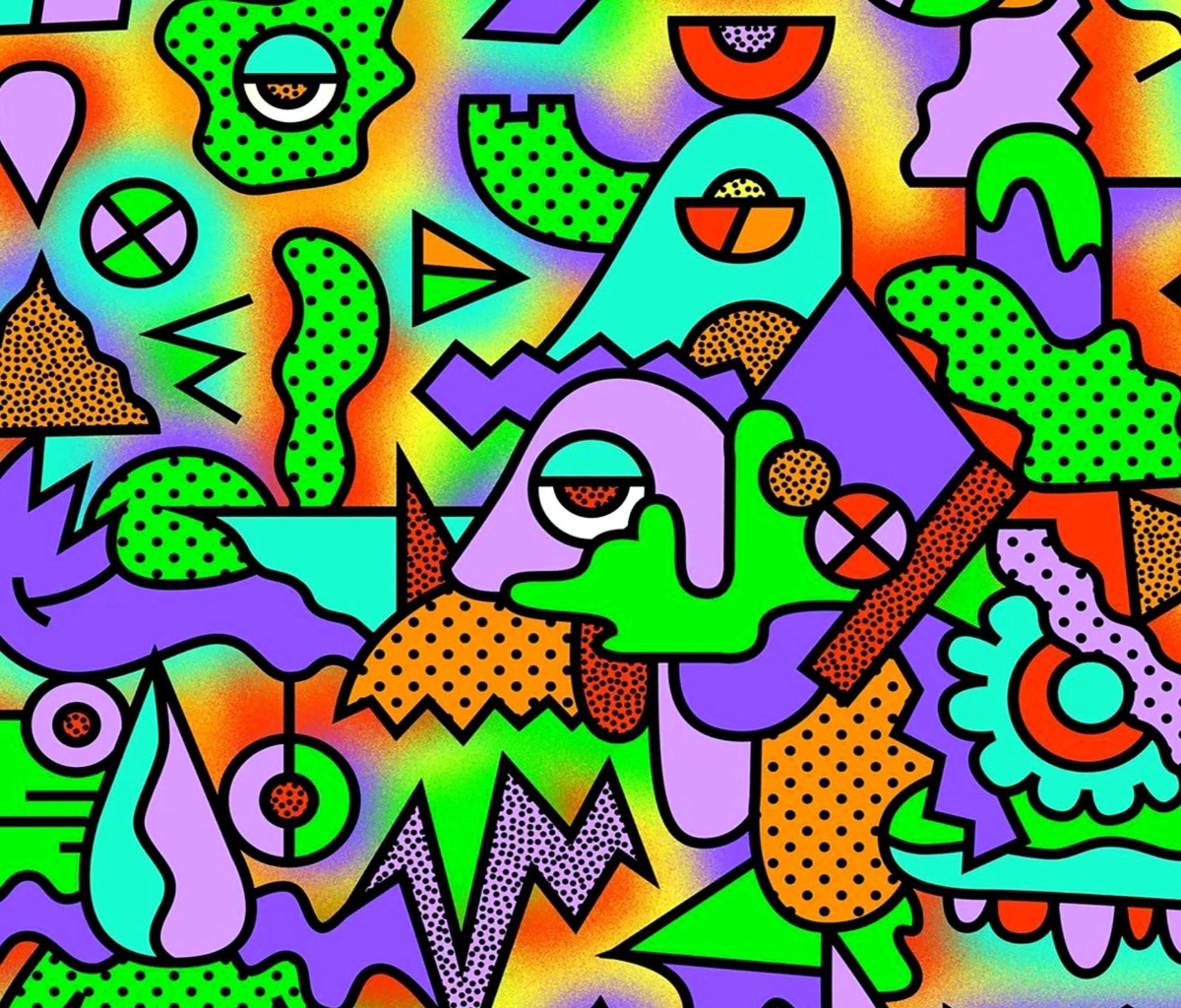 Das Crazy Neon Heads Wallpaper 1200x1024