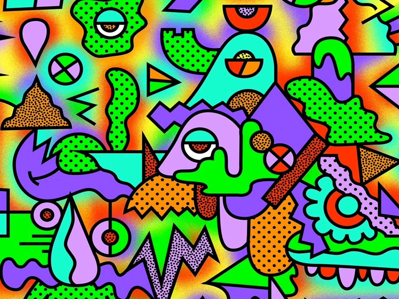 Обои Crazy Neon Heads 1280x960