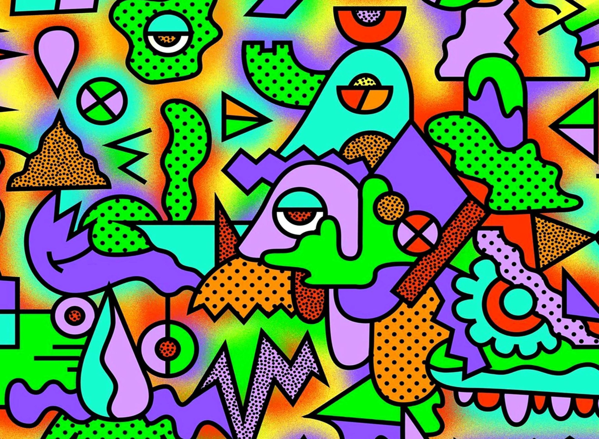 Crazy Neon Heads wallpaper 1920x1408