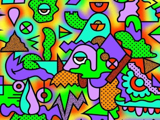 Das Crazy Neon Heads Wallpaper 320x240