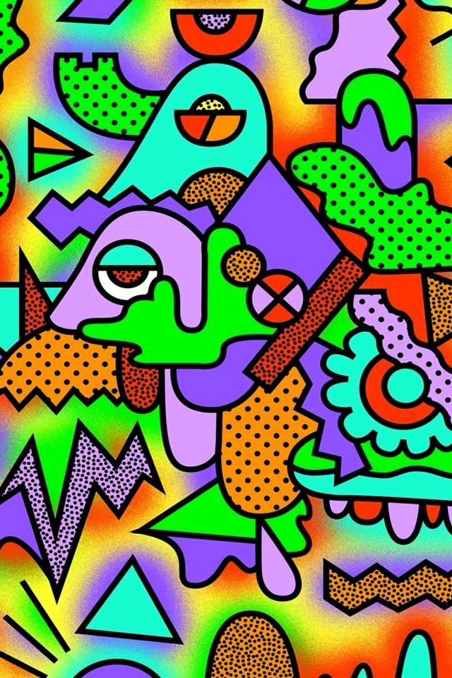 Crazy Neon Heads wallpaper 640x960
