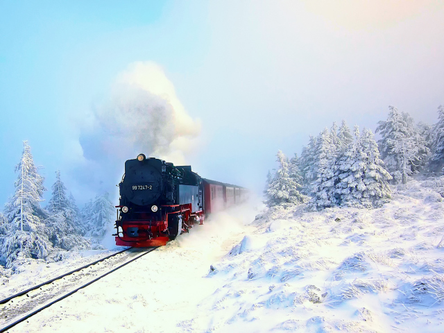 Das Winter Train Ride Wallpaper 640x480