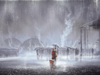 Das Couple Under Umbrella Painting Wallpaper 320x240