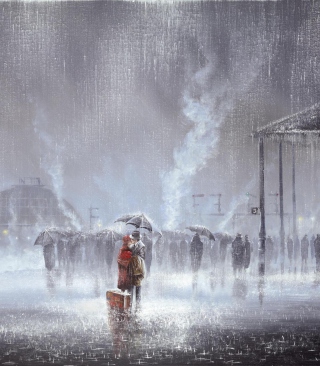 Couple Under Umbrella Painting - Obrázkek zdarma pro 480x640