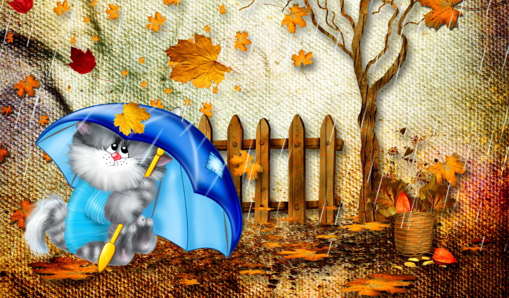 Das Autumn Cat Wallpaper 1024x600