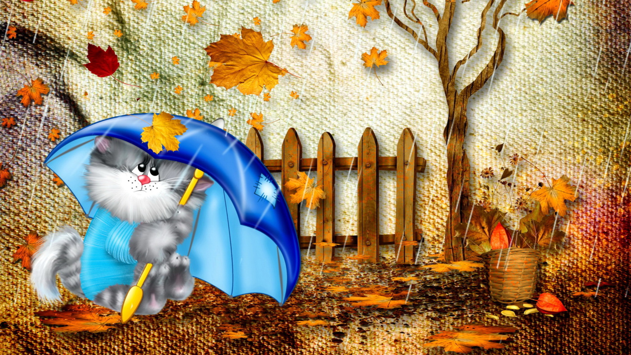 Fondo de pantalla Autumn Cat 1280x720