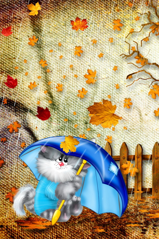 Autumn Cat wallpaper 640x960