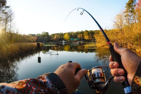 Обои Fishing in autumn 480x320
