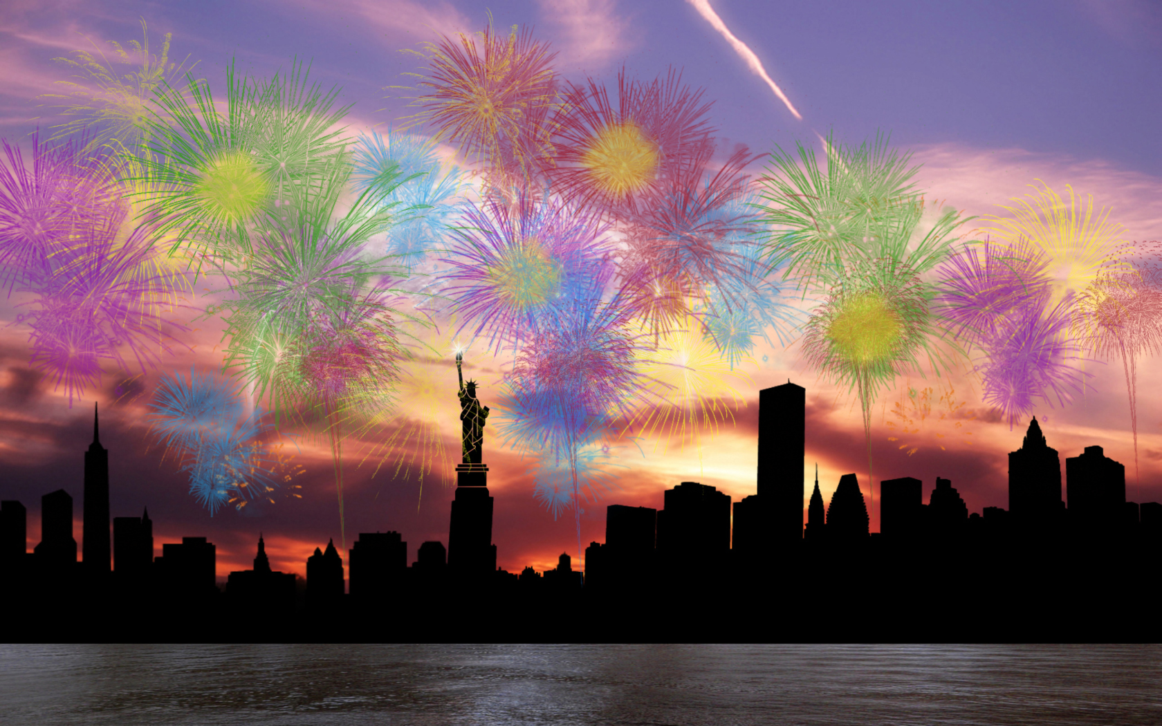 Fondo de pantalla Fireworks Above Statue Of Liberty 1680x1050